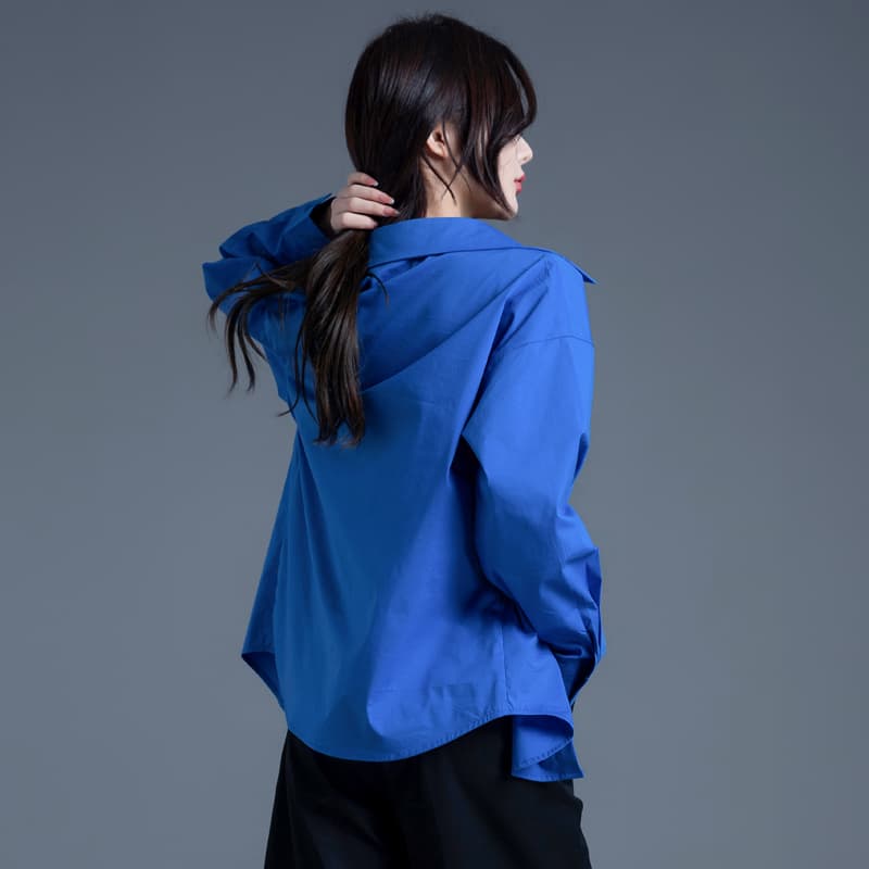 青ファッション ブラウス  オーバーサイズトップス
