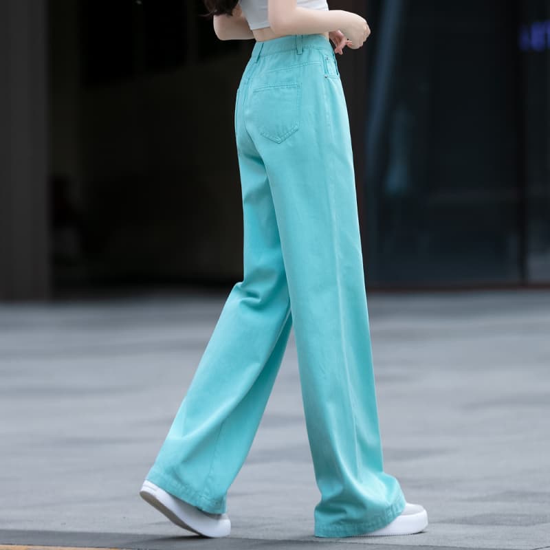 青ファッション パンツ ゆったりワイドデニム