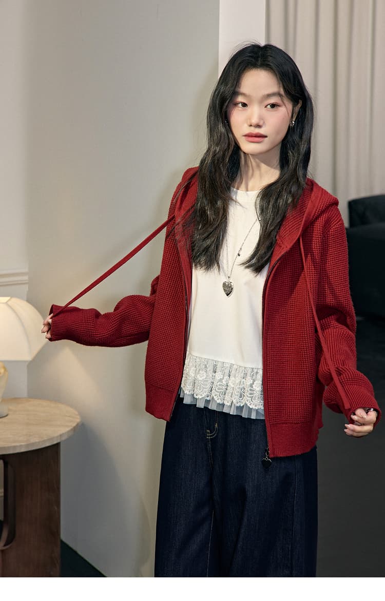 青ファッション パーカー 綿麻素材のゆったりフード付きジャケット