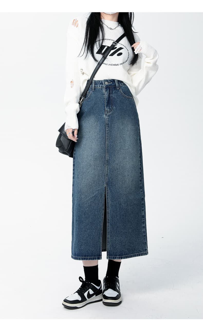 青ファッション スカート ロング丈デニムボトムス