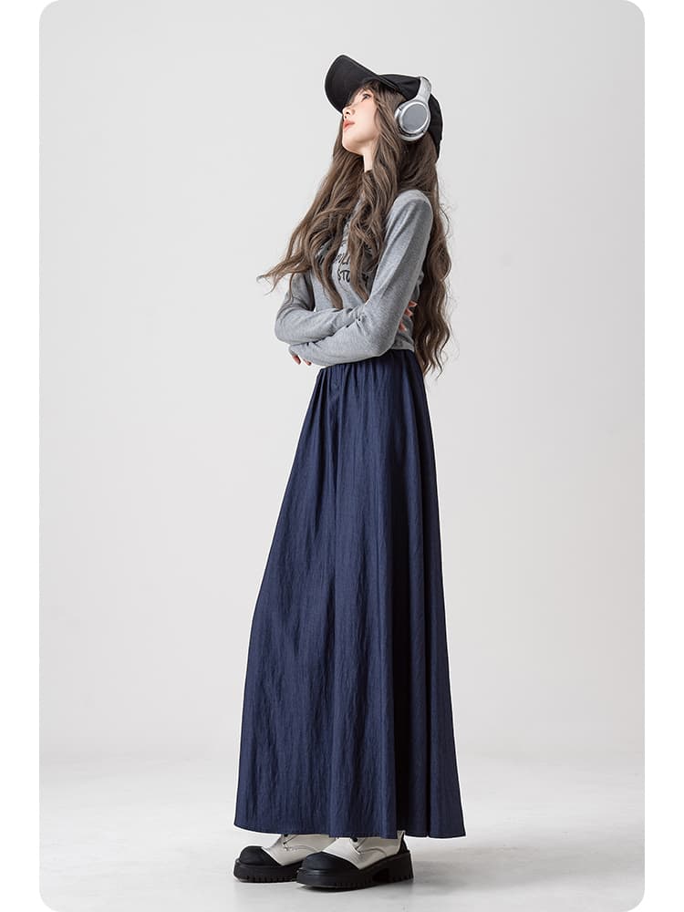 青ファッション 青ファッション なめらか揺れる マキシスカート