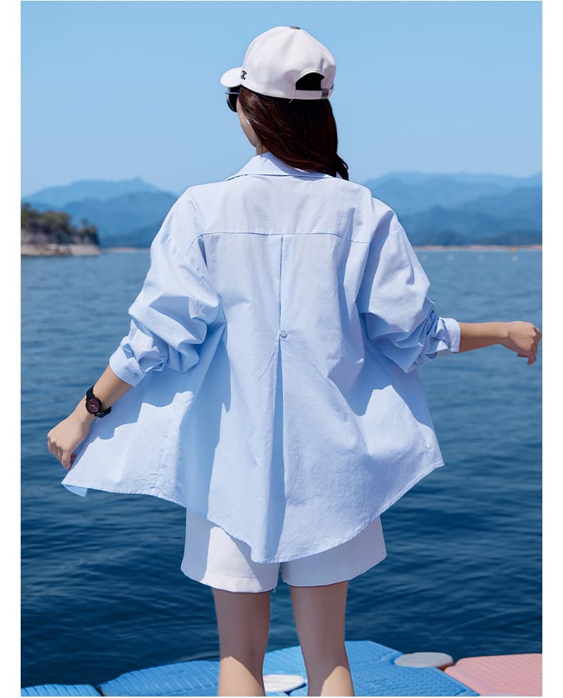 青ファッション さわやか海辺リゾートシャツ