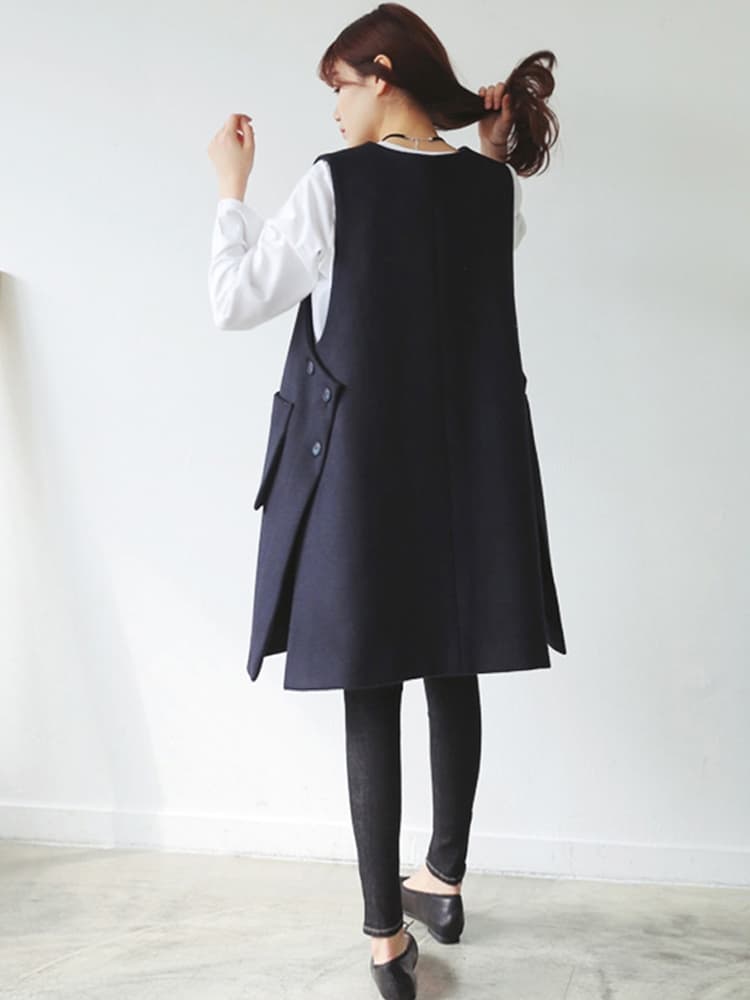 青ファッション ノースリーブロングジャケットベスト