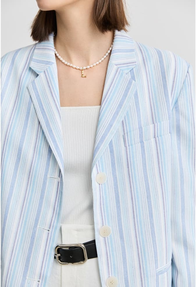 青ファッション ジャケット 涼やかゆったりジャケット