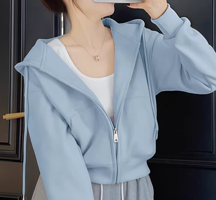 青ファッション パーカー シンプル着回しフード付きジャケット
