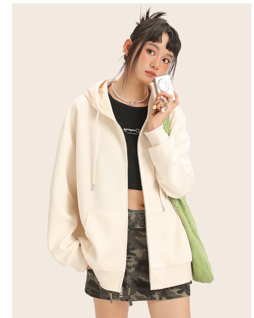 青ファッション パーカー シンプル快適ゆったりジップアップパーカー