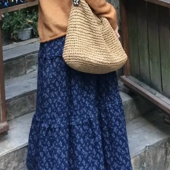 青ファッション スカート 小花柄マキシボトムス