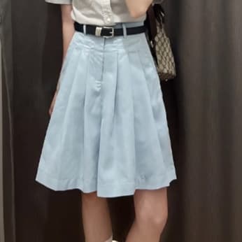 青ファッション スカート 優美なプリーツ入りフレアボトムス