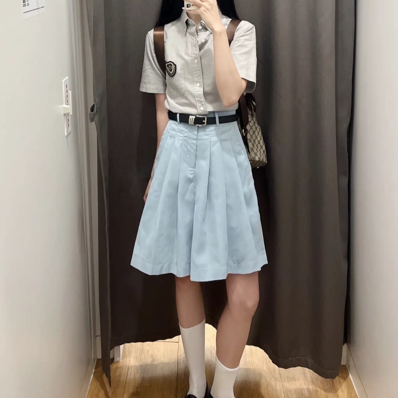 青ファッション スカート 優美なプリーツ入りフレアボトムス