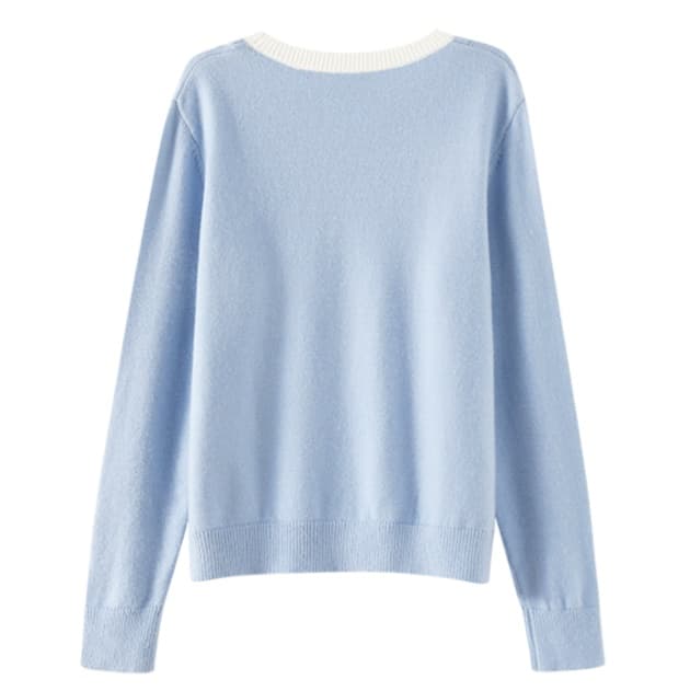 青ファッション ニット リボンVネック重ね着ニット