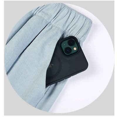 青ファッション なめらか風合いワイドパンツ