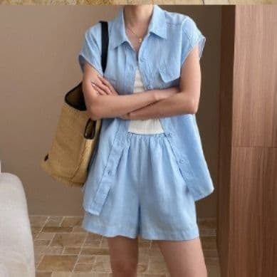 青ファッション 爽やか夏のリラックスセットアップ