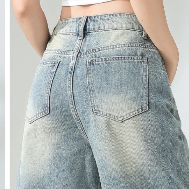 青ファッション ゆったりガウチョデニムパンツ