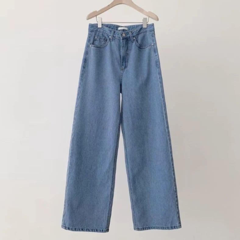 青ファッション ゆったりワイドデニムパンツ