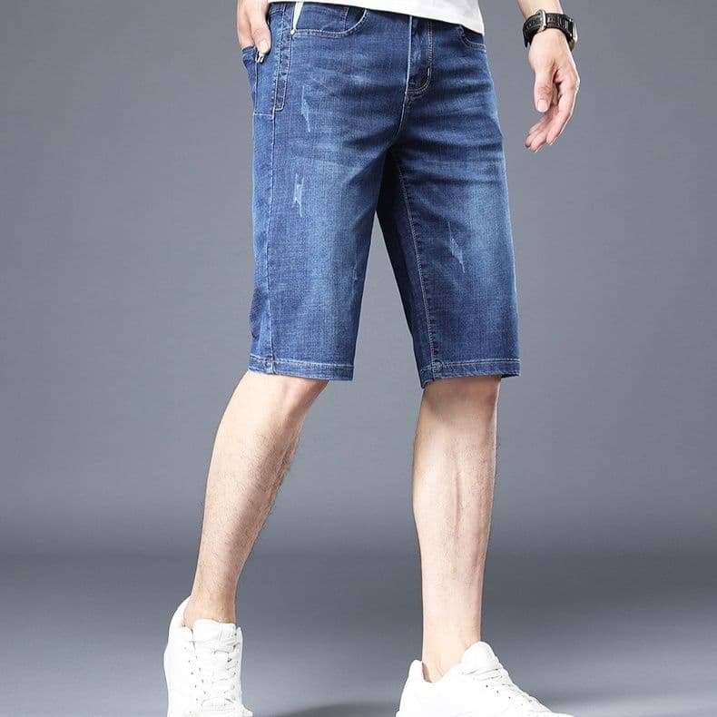 青ファッション 夏季リラックスデニムハーフパンツ