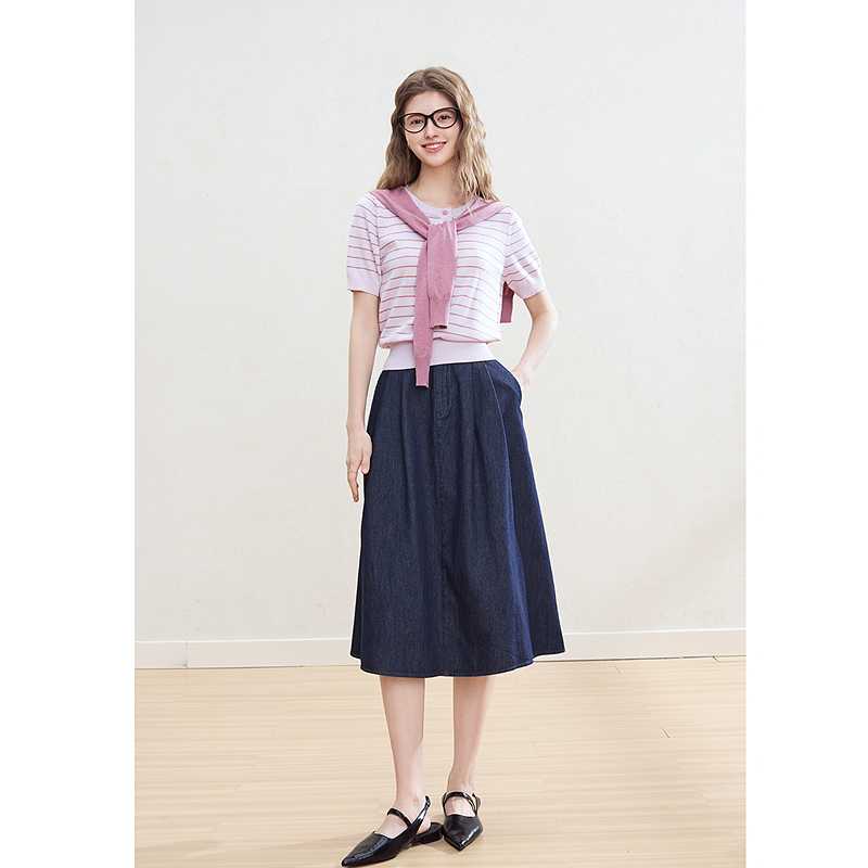 青ファッション スカート フレアシルエットデニムボトムス