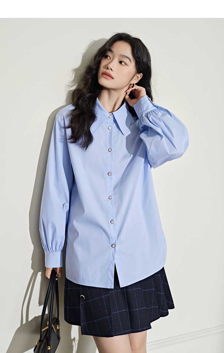 青ファッション シャツ ふんわり袖のきれいめシャツ