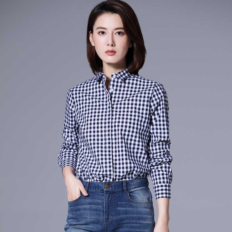 青ファッション シャツ ギンガムチェック柄すっきりシャツ