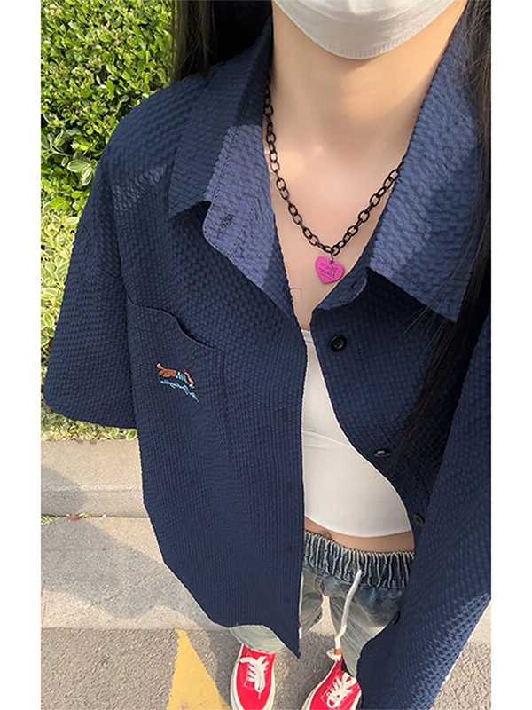 青ファッション 青ファッション 刺繍入り凹凸生地オーバーシャツ