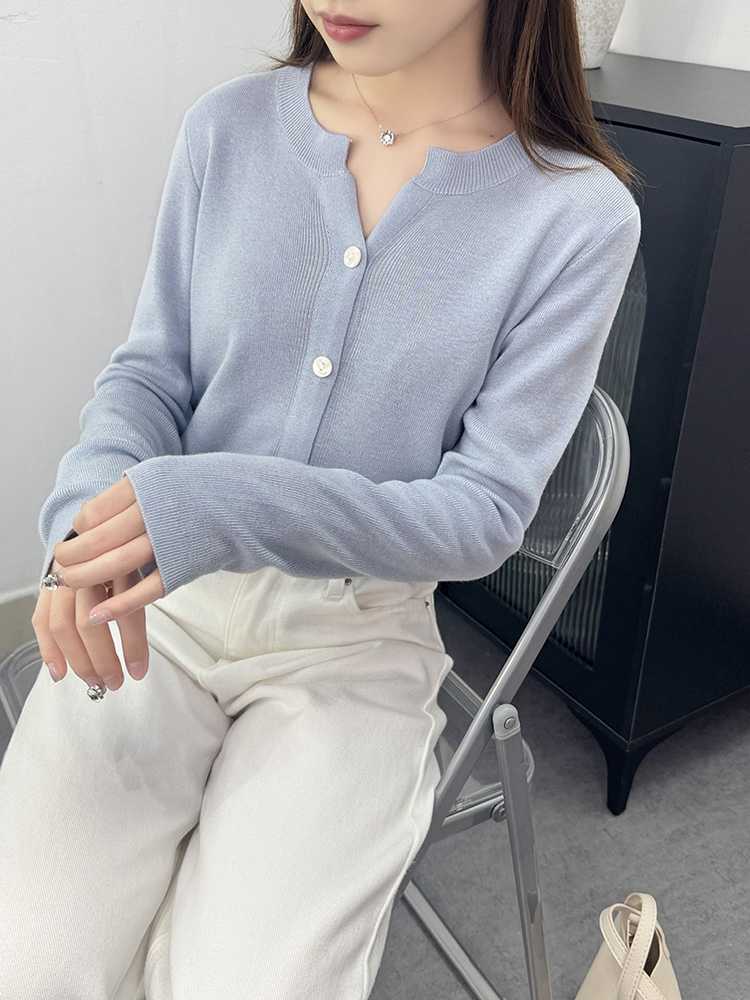 青ファッション  やわらか編み カーディガン