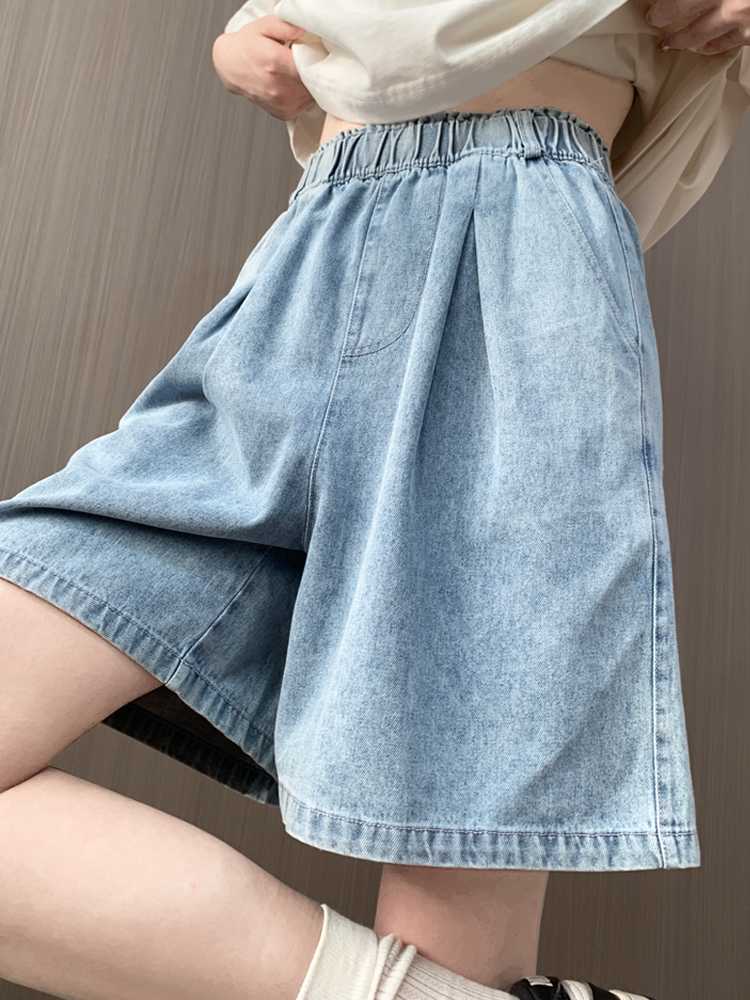 青ファッション ゆったりデニムキュロット