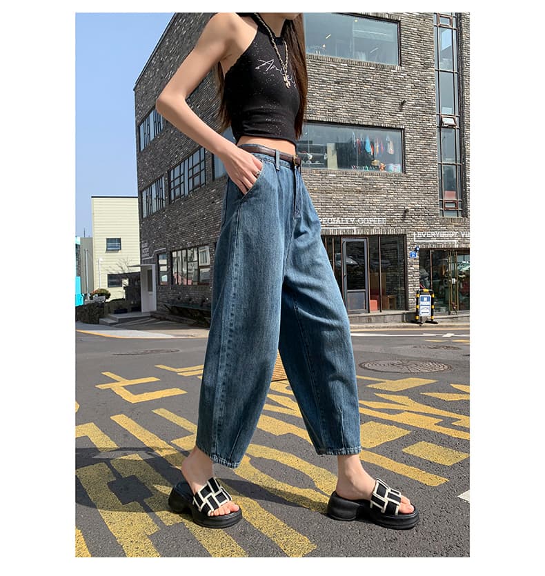 青ファッション ゆったりワイドデニムパンツ