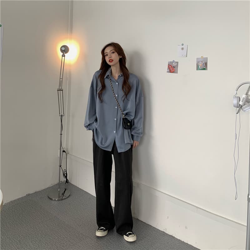 青ファッション シルエット美人ゆったりシャツ