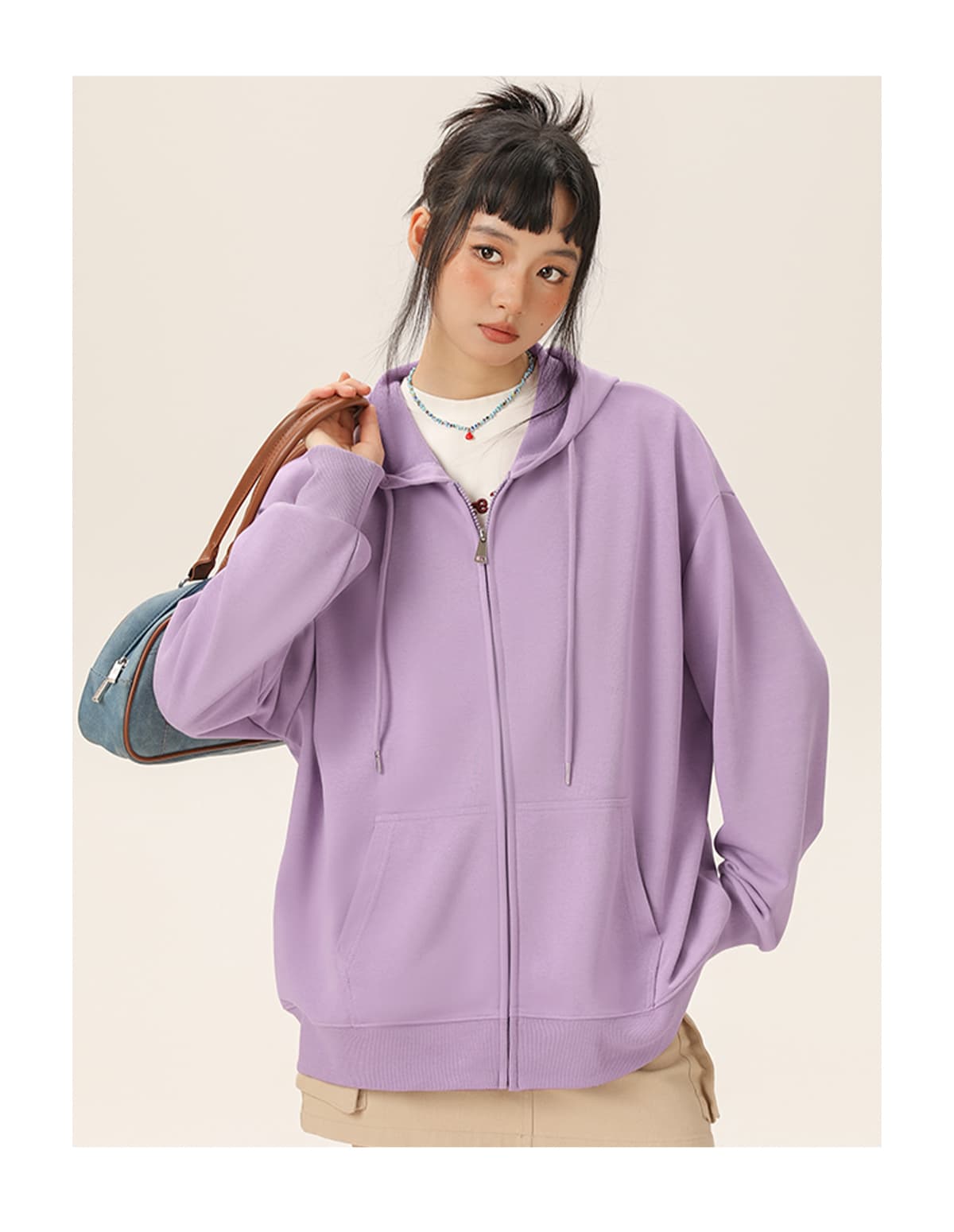 青ファッション パーカー シンプル快適ゆったりジップアップパーカー