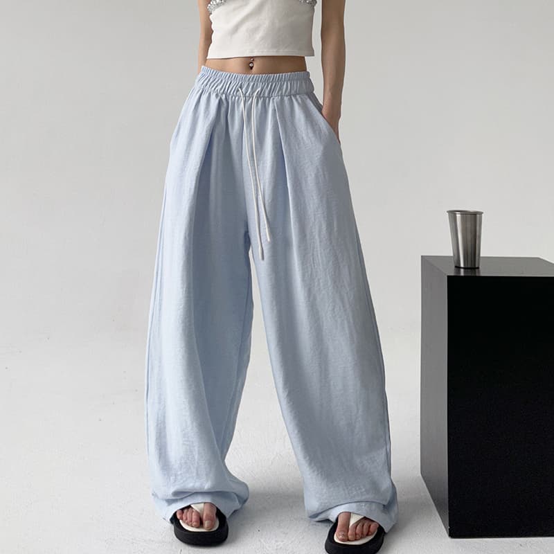 青ファッション パンツ ゆったりワイドリラックスパンツ