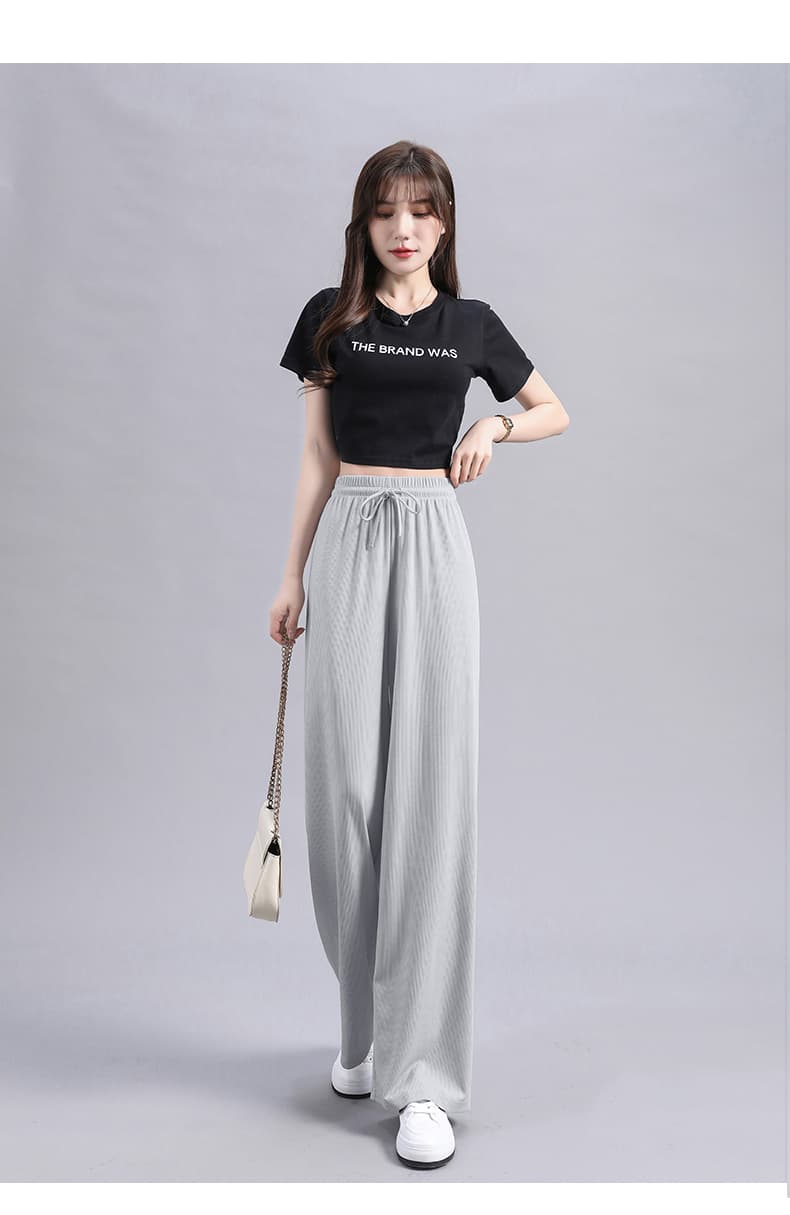 青ファッション パンツ リブ素材ワイドパンツ