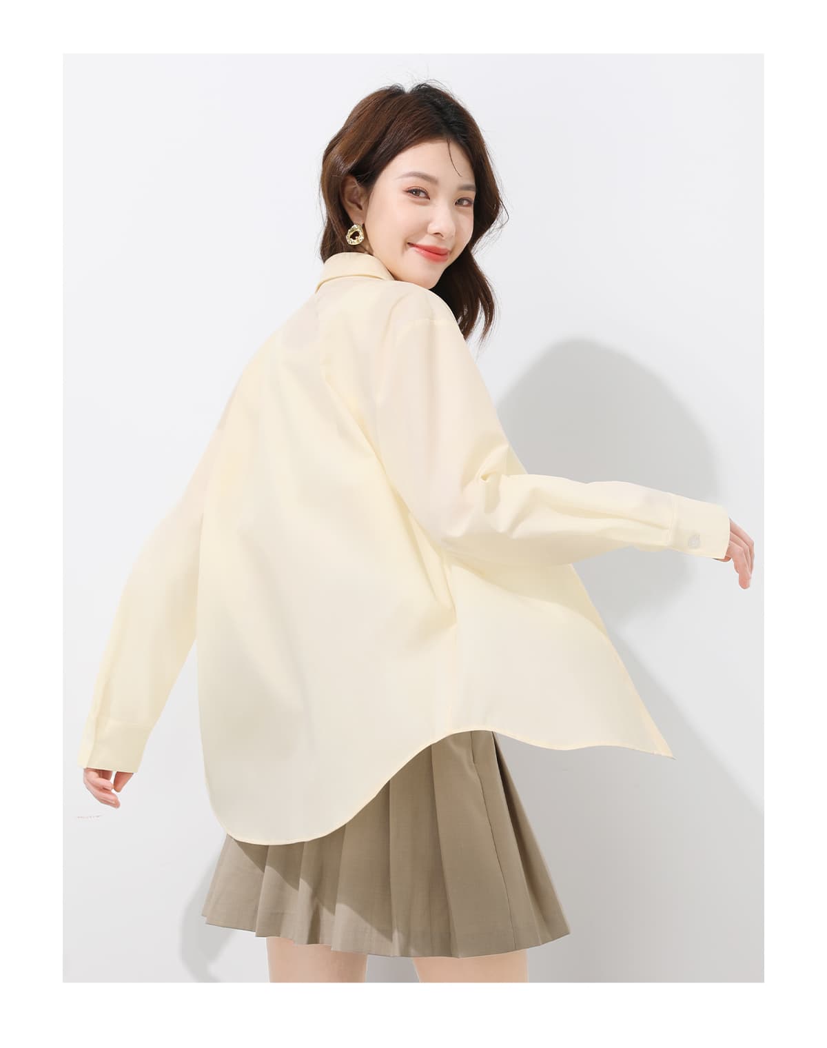 青ファッション シャツ ゆったりシルエット長袖開襟シャツ
