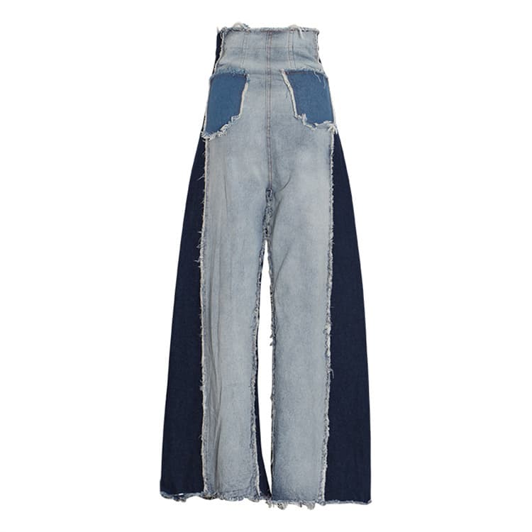 青ファッション デニムワイドパンツ ハイウエスト ゆったりロング