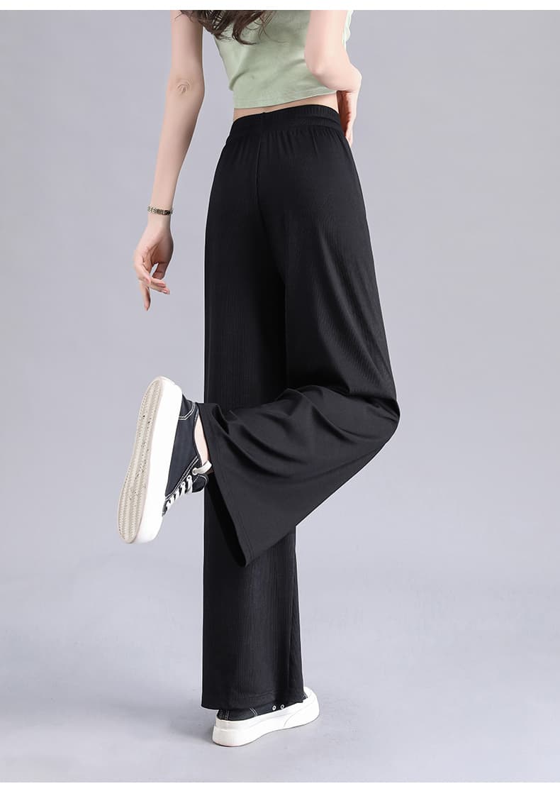 青ファッション パンツ リブ素材ワイドパンツ