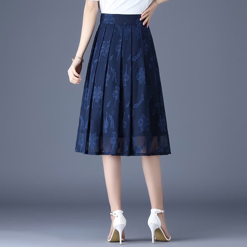 青ファッション スカート 花柄プリーツミディボトムス
