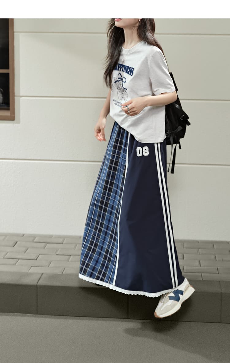 青ファッション スカート 異素材切替マキシ丈ボトムス