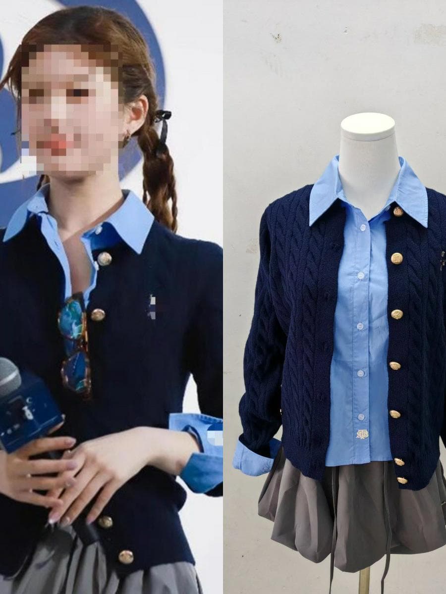青ファッション 青ファッション 麗しの学院風ニットカーディガンシャツ