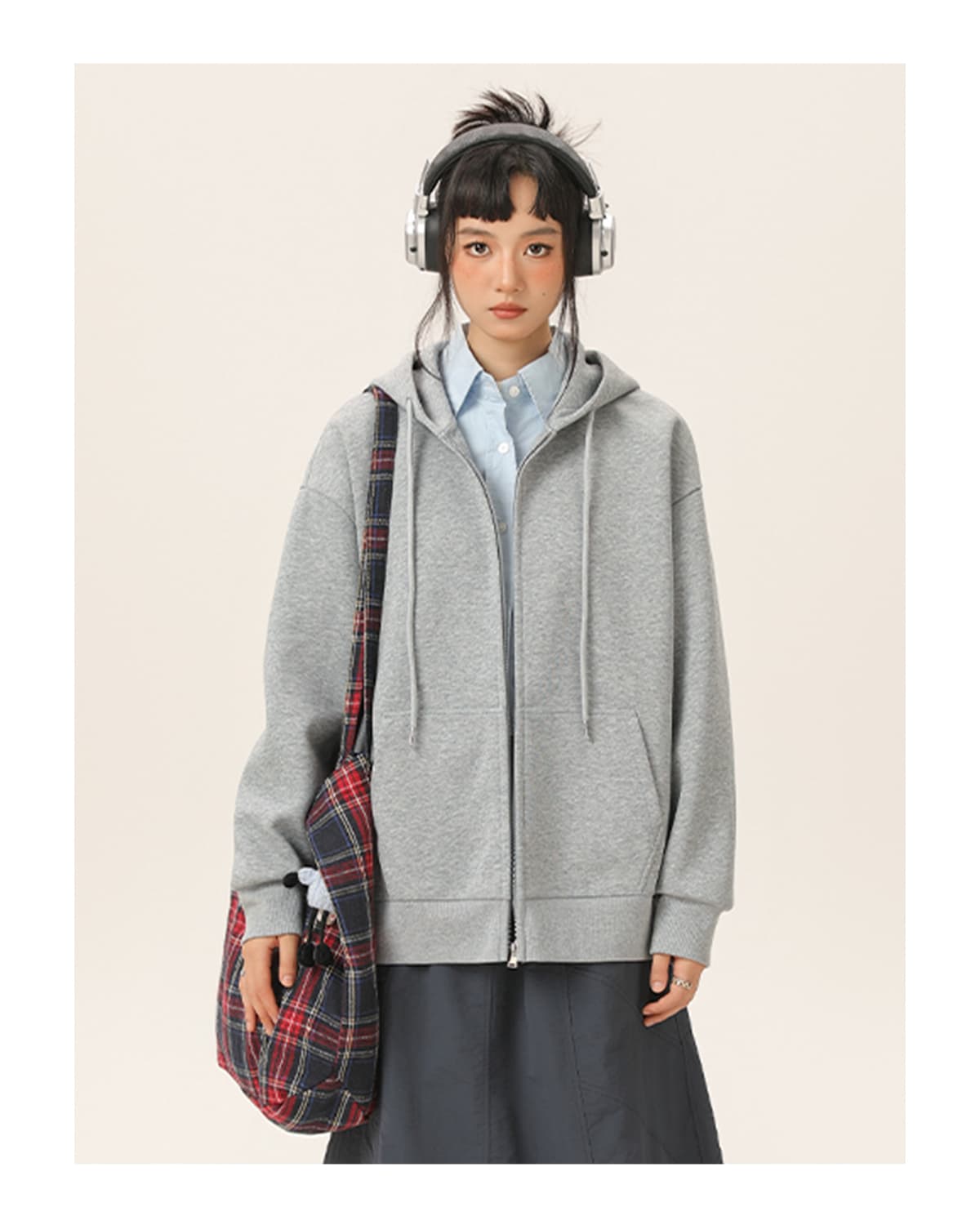 青ファッション パーカー シンプル快適ゆったりジップアップパーカー