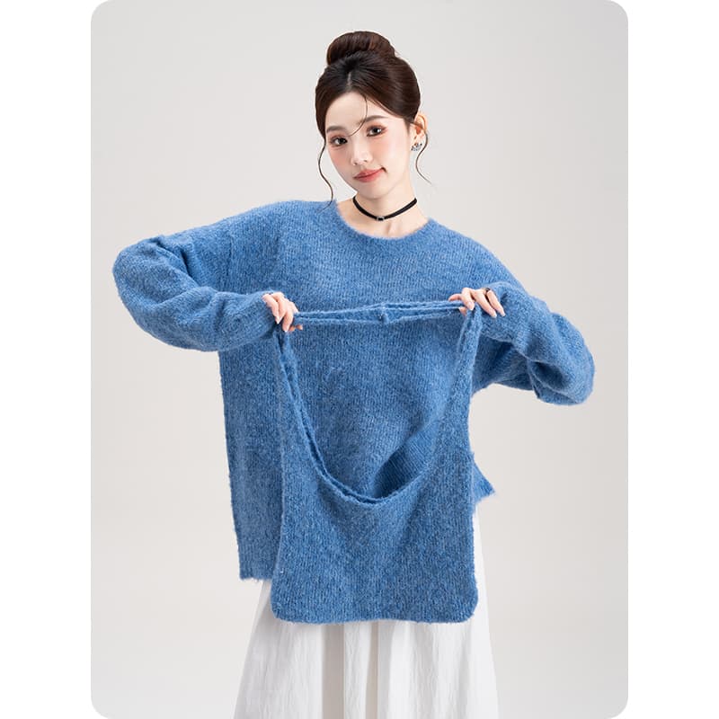 青ファッション ニット ふわもこゆったりニット