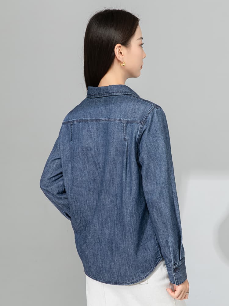 青ファッション プルオーバーデニムシャツ