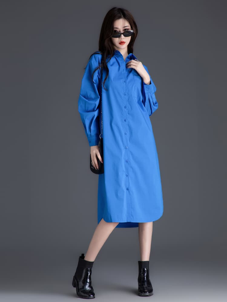 青ファッション ロングシャツワンピース