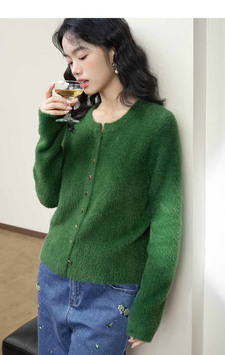 青ファッション カーディガン ふわもこリラックスカーディガン