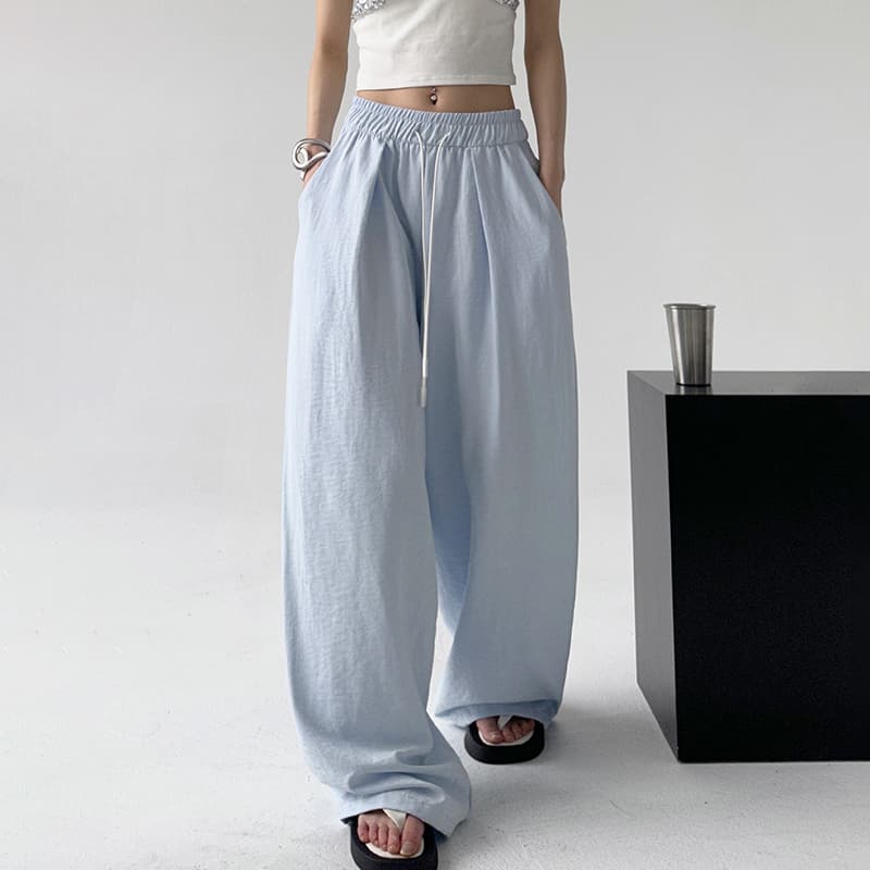 青ファッション パンツ ゆったりワイドリラックスパンツ