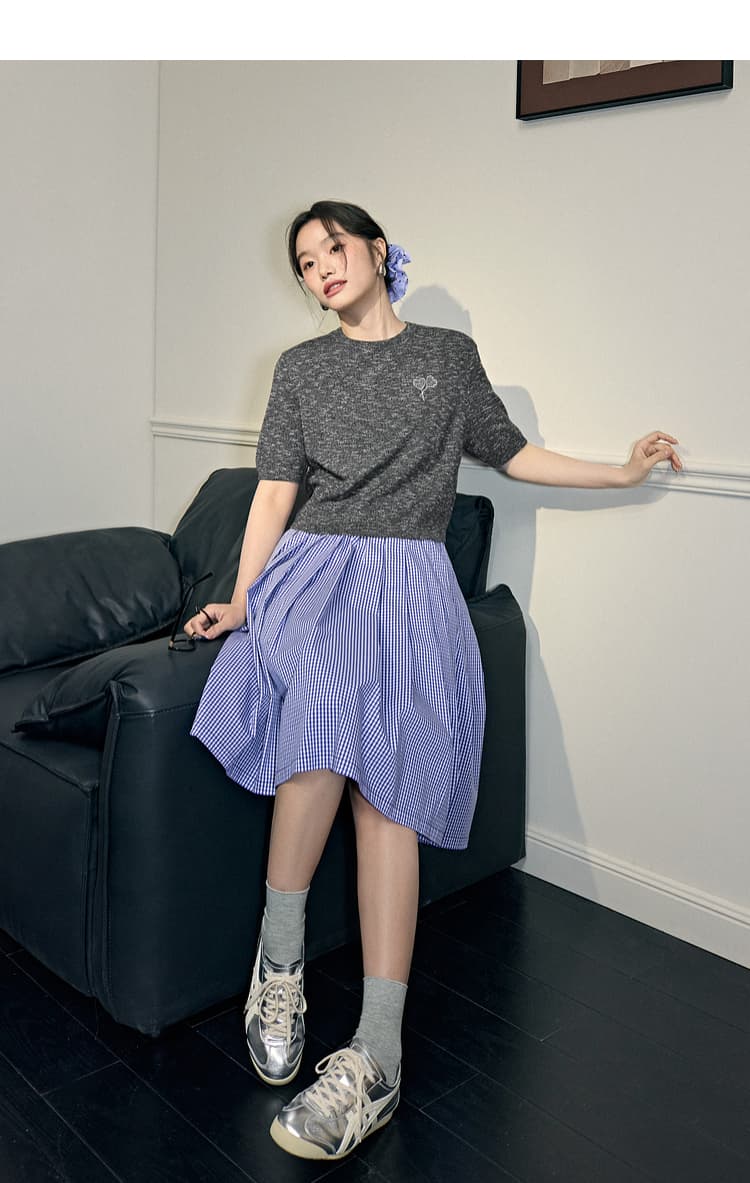 青ファッション スカート 格子柄ロング丈フレアボトムス