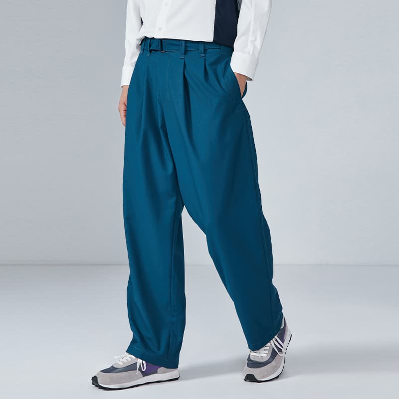 青ファッション パンツ ゆったりワイドパンツ