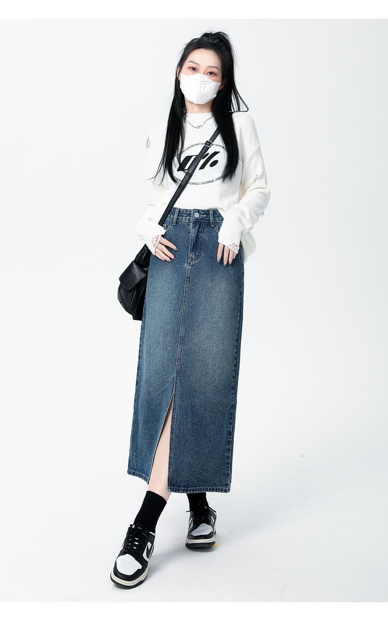 青ファッション スカート ロング丈デニムボトムス