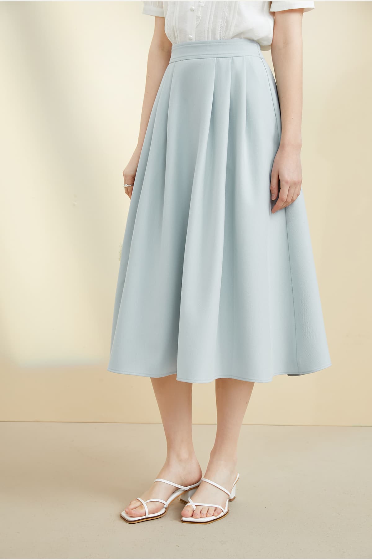 青ファッション プリーツフレアスカート