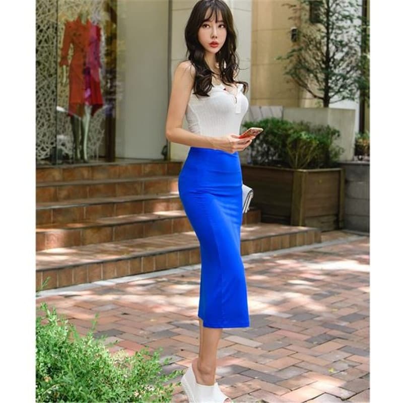 青ファッション スカート ストレッチペンシルボトムス
