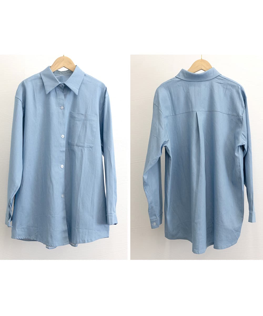 青ファッション ゆったりデニムシャツ 重ね着コーデ 体型カバー
