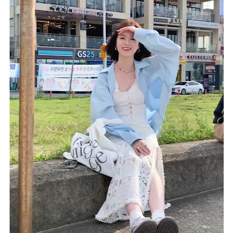青ファッション ブラウス ゆったりリゾート風トップス