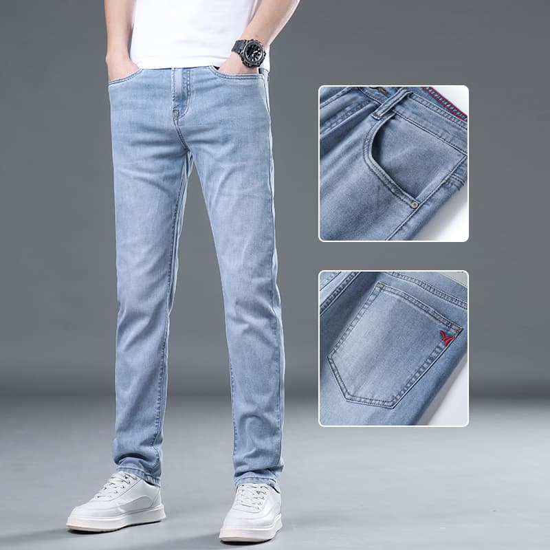 青ファッション すっきりシルエット デニムパンツ